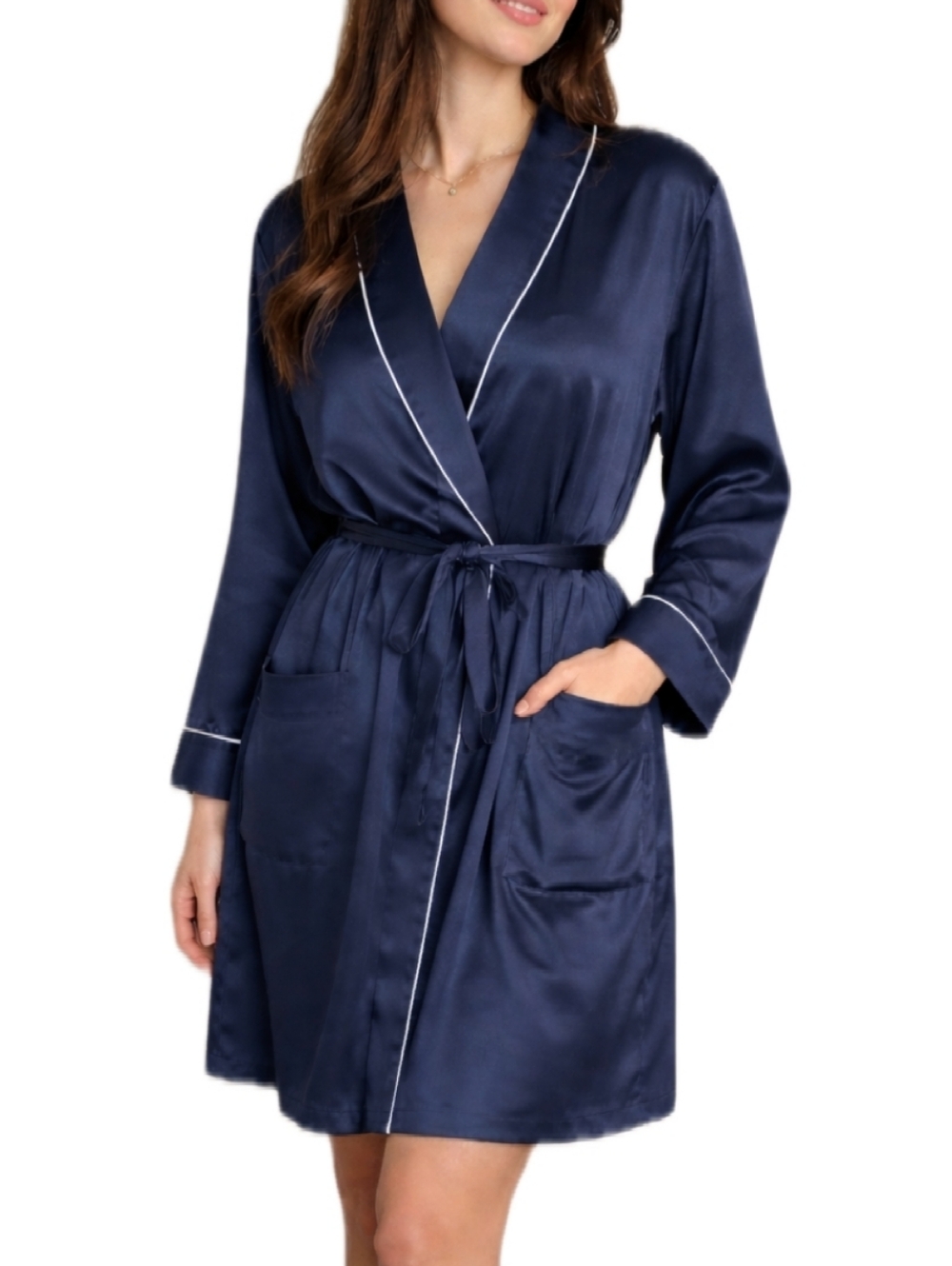 Joyspun Women's Navy Blue Velour Soft Cozy Robe XL Good Condition